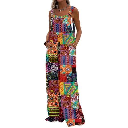 Lamuusaa Women Summer Long Jumpsuit Sleeveless Spaghetti Strap Jumpsuit Casual Suspender Pants
