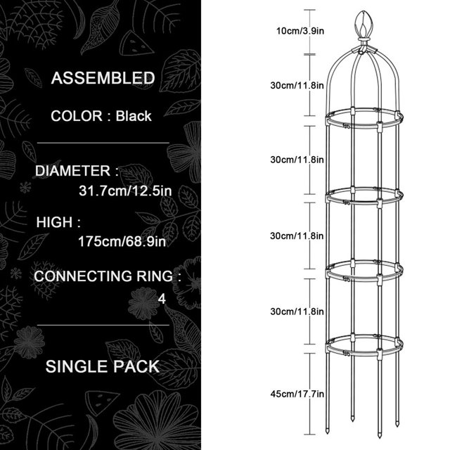 Plant Trellis Garden Obelisk Tool Set Durable Planting Support Frame Butterfly Clip Metal Black Tower Flower Stand