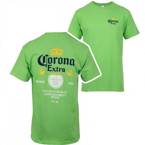 Corona Extra Label Vivid Lime Front and Back Print T-Shirt-Large