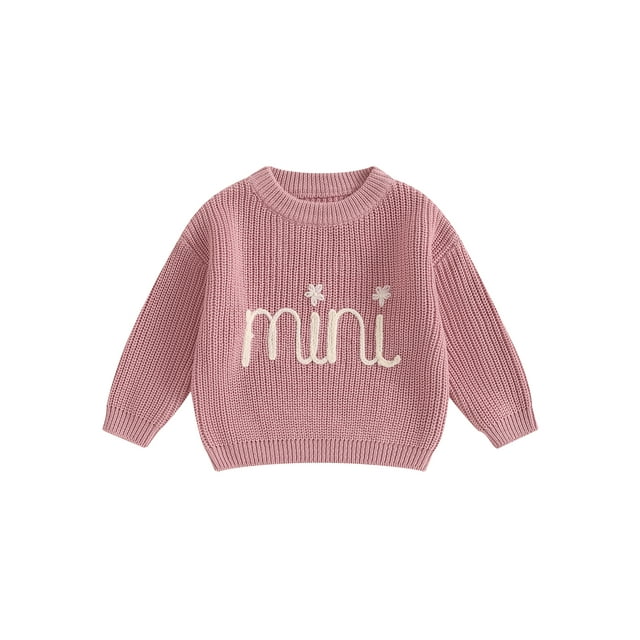 FOCUSNORM Chandails en Coton Assortis pour la Famille Maman et Moi Broderie Lettre Col Rond Tricot Confortable Pull Chaud