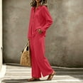 thumbnail image 6 of Women's Casual 2 Piece Tracksuit Outfits Lapel Long Sleeve Tunic Shirts and Loose Wide Leg Flowy Pants Soft Daily Loungewear Sets Red, 6 of 8
