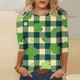 thumbnail image 1 of Meichang T-Shirts à Manches 3/4 pour Femmes Joyeuse Saint-Patrick Hauts Verts Trèfle Graphique T-Shirts Coupe Ample Col Rond Mignons T-Shirts Blouses Hauts Irlandais, 1 of 5
