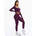 thumbnail image 4 of AEXTO Women 2 Piece Workout Sets Sweetheart Neck Long Sleeve Crop Top and Tummy Control Leggings Yoga Outfits, 4 of 6