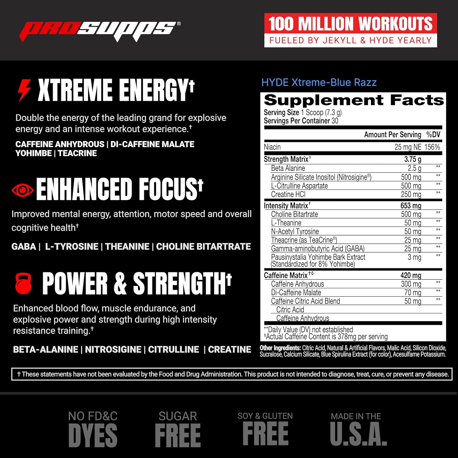 PROSUPPS Mr. Hyde Xtreme Pre-Workout Powder Energy Drink (30 Servings, Blue Razz)