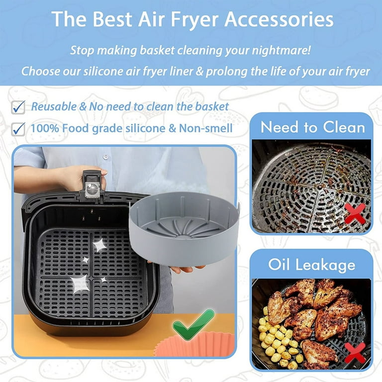 Air Fryer Silicone Pot, 3 Pack 5.5- 6.5 In Reusable Round Air