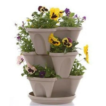Natures Distributing P1361 - Sandstone Nancy Janes Self Watering Stacking Planter Set with Hanging Chain