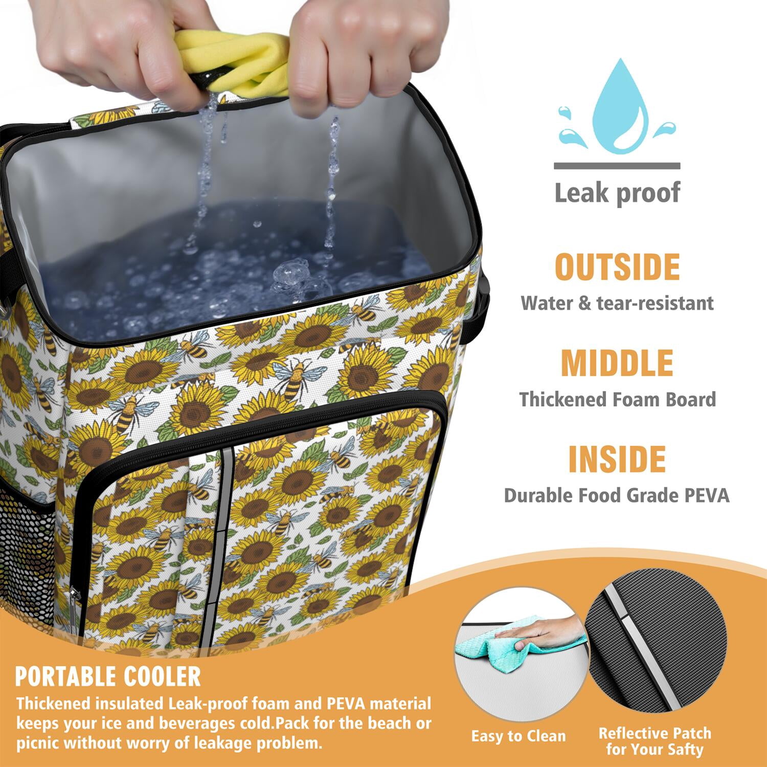 Travel Cooler Bag - White Sunflower Camping Beer Cooler Backpack with Bottle Opener- Waterproof Insulated Picnic Backpacks - Cooler Bag for Beach