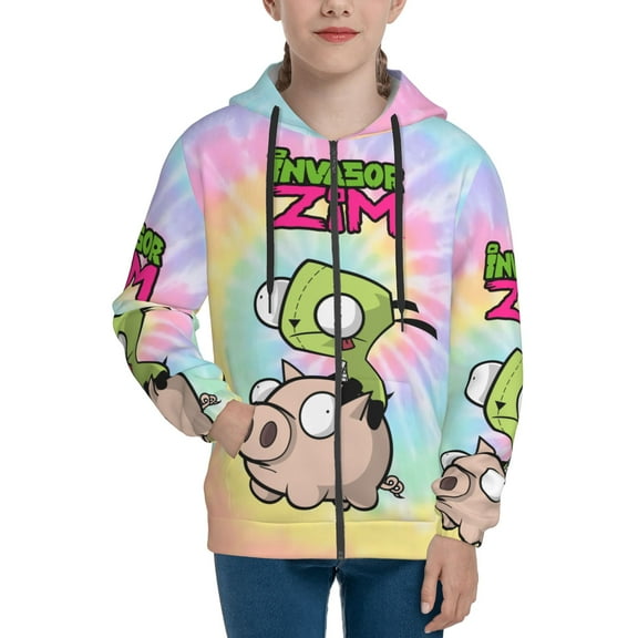 Invader Zim Teens Boys Girls Zip Up Hoodies 3d Print Long Sleeve Hooded Sweatshirt Jacket With Pocket Small