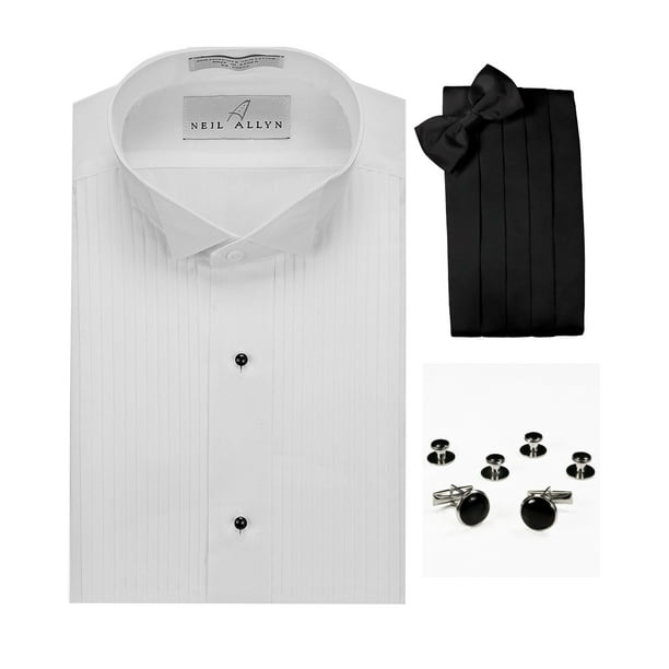 Neil Allyn - Wing Collar Tuxedo Shirt, Cummerbund, Bow-Tie, Cuff Links & Studs Set - Walmart.com