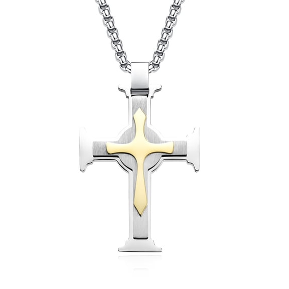 Metaljc Stainless Steel Cross Necklace for Men , Religion Fashion Jewelry Gifts, 24 In