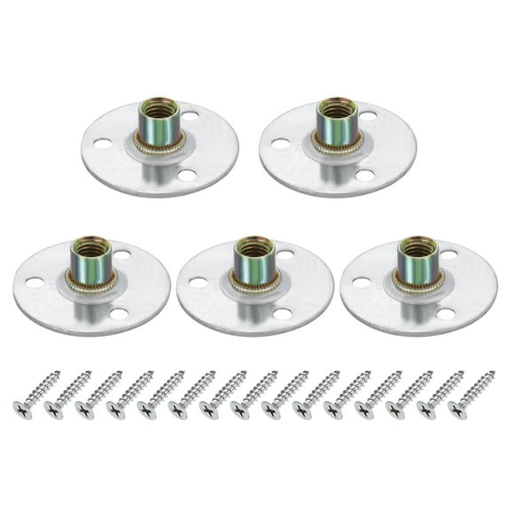 5Pack M10 Brad Hole t Nut, 50mm/2inch Round Base Weld Nuts Flange Insert Female Thread with Mounting Screws for Wood Furniture