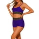 thumbnail image 4 of Conjuntos de bikini de color contrastante para mujer de 2 piezas, traje de baño de cintura alta con escote redondo, tamaño X pequeño, azul oscuro y púrpura, 4 of 5