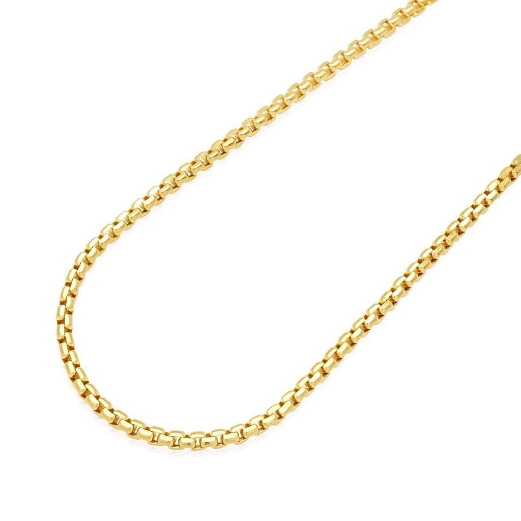 18k Yellow Gold 5mm Round Box Chain Necklace 24 Inches