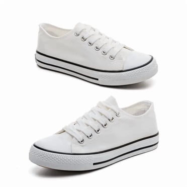 Low Top Sneakers Classic Casual Lace-Up Shoes Flat Plain Vulcanized Rubber Sole Trainers for Men and Women