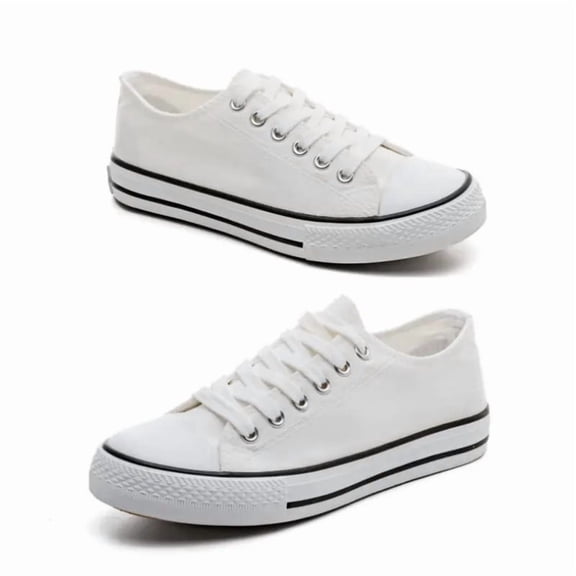 Low Top Sneakers Classic Casual Lace-Up Shoes Flat Plain Vulcanized Rubber Sole Trainers for Men and Women