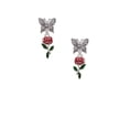 thumbnail image 2 of Delight Jewelry Silvertone Red Rose Flower Silvertone Antiqued Butterfly Post Earrings, 2 of 4