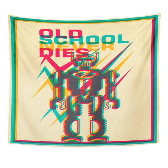 UFAEZU Green Future Yellow Vintage Retro Robot Colorful Abstract Abstraction Wall Art Hanging Tapestry Home Decor for Living Room Bedroom Dorm 60x80 inch