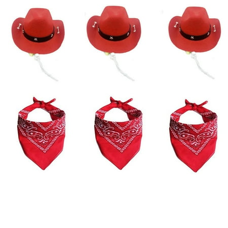 Small Dog Cat Western Costume Hat Bandana Set - Adjustable Mini Pet Dress Up Accessories