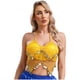 thumbnail image 4 of Top corto para danza del vientre para mujer, traje de actuación de danza del vientre, cuentas de plástico de malla, Top con sujetador Halter de lentejuelas con cordones y borlas nítidas, 4 of 5