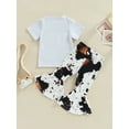thumbnail image 5 of 1-6Y Toddler Kids Girl Summer Clothes Sets 18M 2Y 3Y 4Y 5Y 6Y Short Sleeve Cow Letters Print T Shirts+ Leopard Bell-Bottomed Pants, 5 of 10