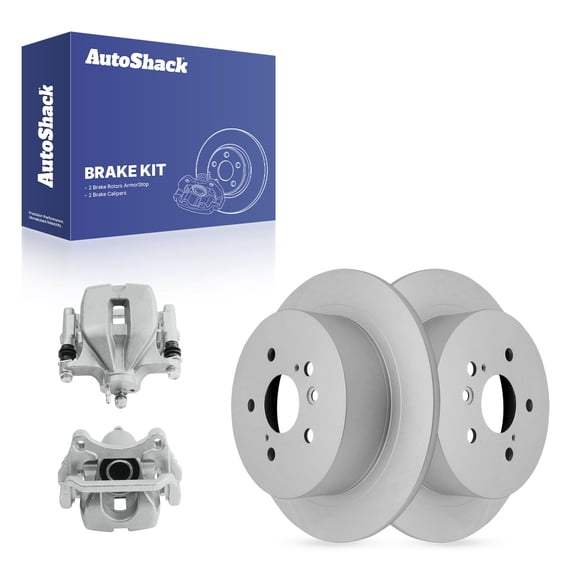AutoShack Rear Solid Coated Brake Rotors   Calipers 4-PC Brake Kit Replacement for 2008-2013 Toyota Highlander ArmorStop 12.17" (309 mm)