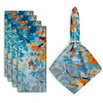 Bahomeck Cloth Napkins Set Of 4 Orange And Blue Leaves On Tree Branches Square Napkins Washable Dining Table Napkin For Home Holiday Wedding Party Dinner Decor 18*18 Inch