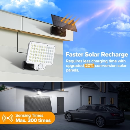 1/2pcs Solar Lights Outdoor, 240 LED 3000LM Solar Powered Motion Sensor Outdoor Lights with Remote, 3 Lighting Modes, 16.4ft Cable, IP65 Waterproof Solar Security Lights for Garden Outdoor Outside