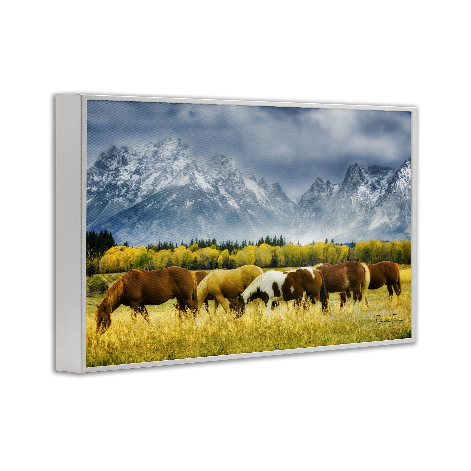 Stupell Industries Horses in Wilderness Landscape Painting White Framed Art Print Wall Art, 18 x 12