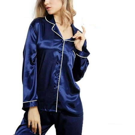 

Womens Silk Satin Pajamas Pyjamas 2Pcs PJS Loungewear Sleepwear Sets