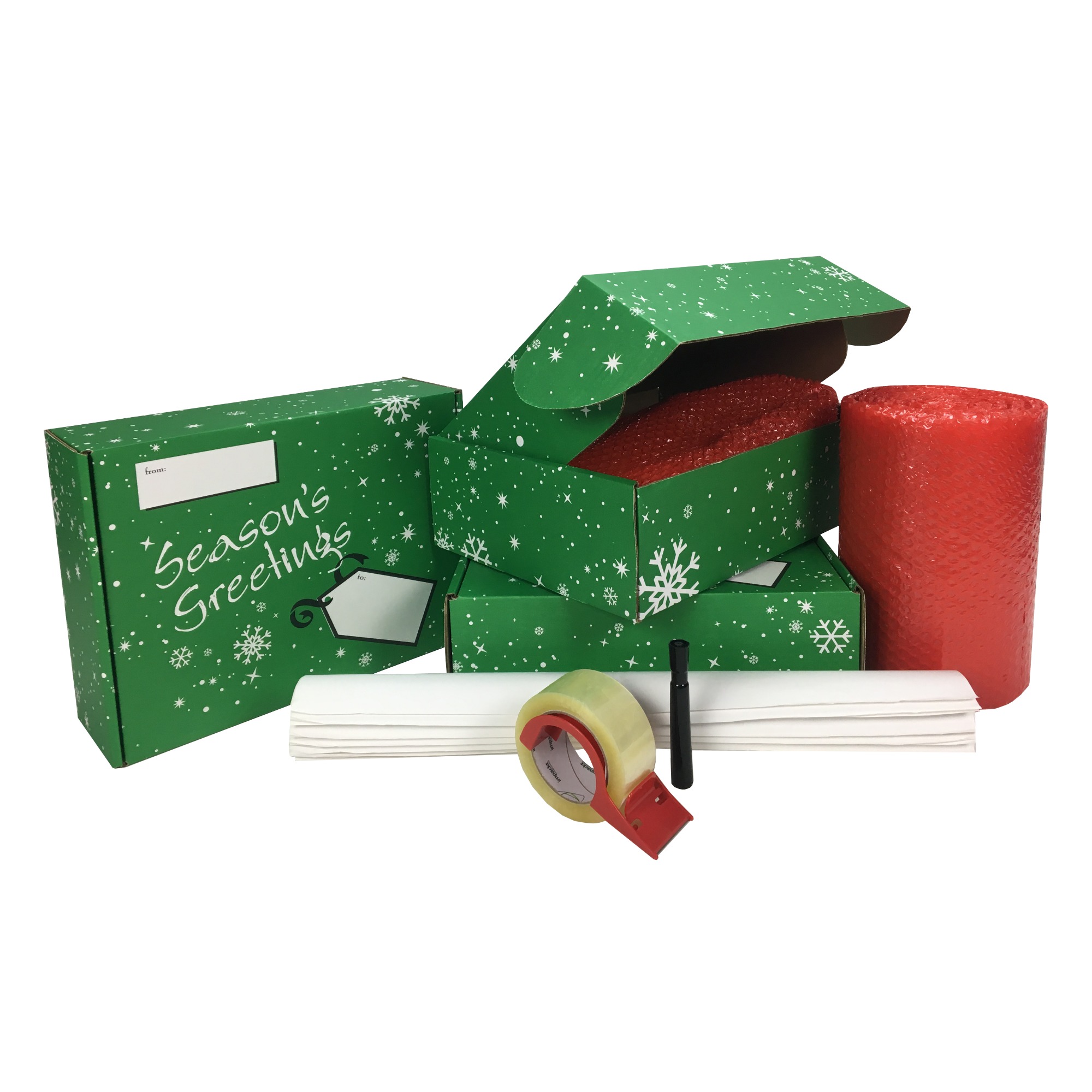 StarBoxes Holiday Corrugated Gift Box Kit, Green, 3 Boxes, Mailing