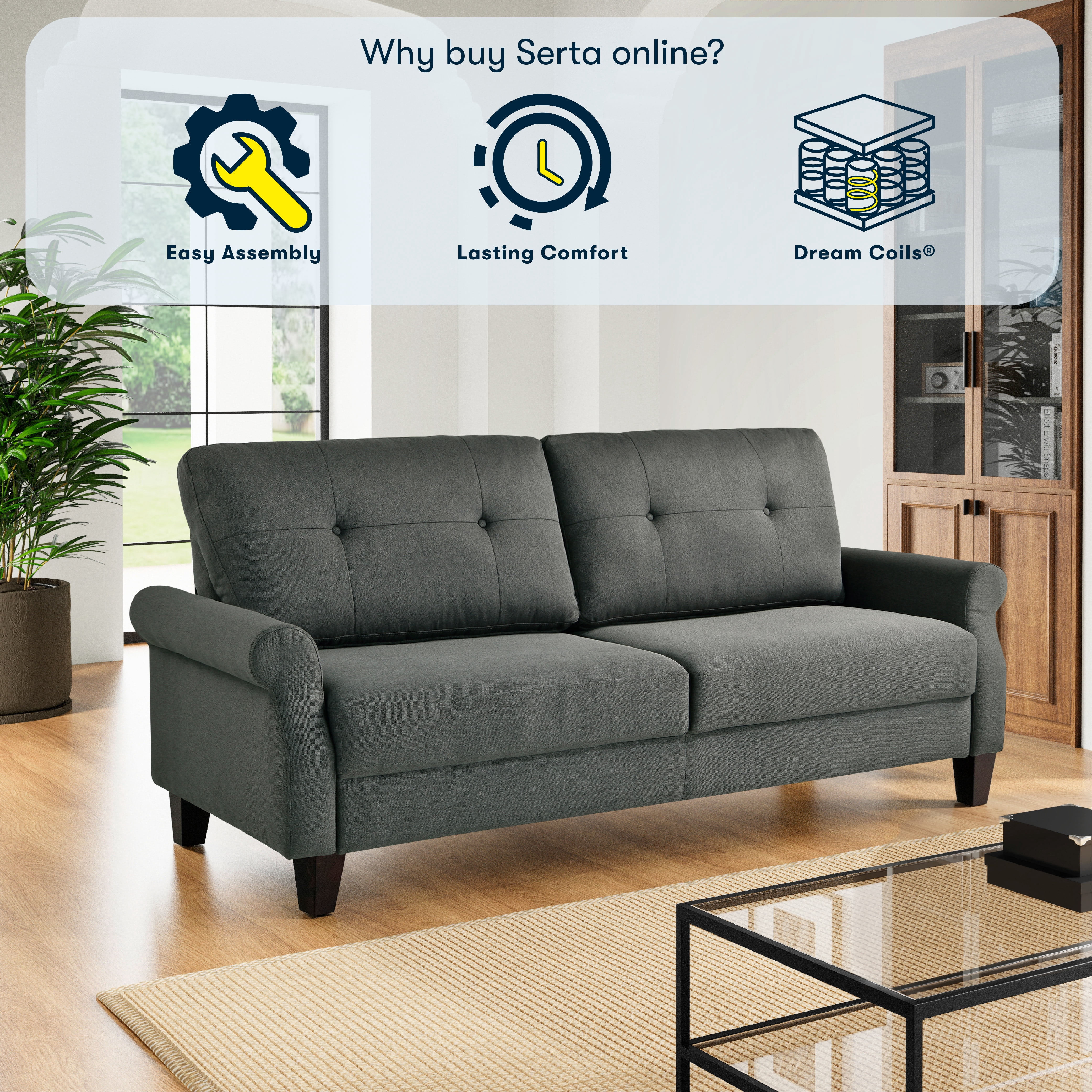 Serta Blythe Traditional Stationary Sofa, Heather Grey Fabric