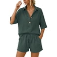 thumbnail image 5 of Rvusndi Summer Sets Linen Sets for Women 2 Piece Short Sleeve Shirt and Shorts Beach Outfits Casual Fashion Comfortable Solid Color Suits XXL, 5 of 7