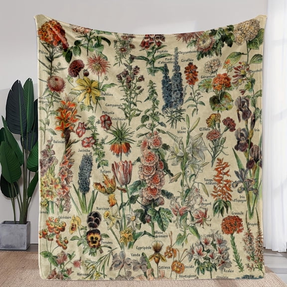 Soft and Warm Retro Floral Print Flannel Blanket for Couch, Sofa, Office, Bed, Camping, and Travel - Perfect All-Season Gift Blanket