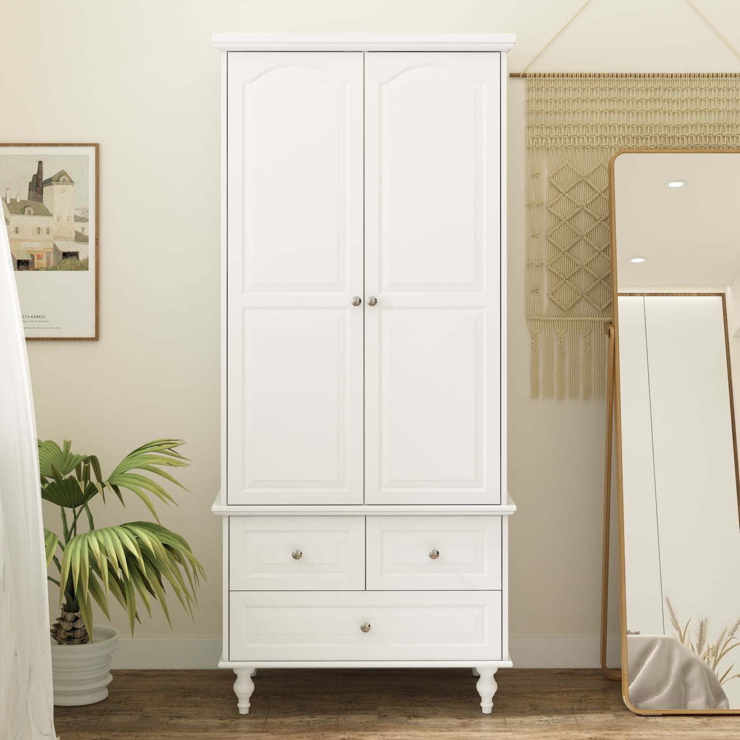 FUFU GAGA 2 Door Wardrobe Armoire 4 Tier Wooden Closet Storage Cabinte