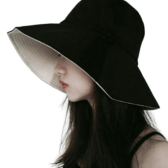 Women Beach Hat Packable Large Brim Floppy Sun Hat Reversible UPF 50 Beach Sun Bucket Hat