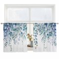 thumbnail image 2 of Teal Blue Eucalyptus Leaves Semi Sheer Window Curtains 54 Inches Long, Spring Floral Summer Botanical Rod Pocket Voile Silky Chiffon Curtain Light Filtering Drapes for Living Room, 52"x54", 2 Panels, 2 of 9