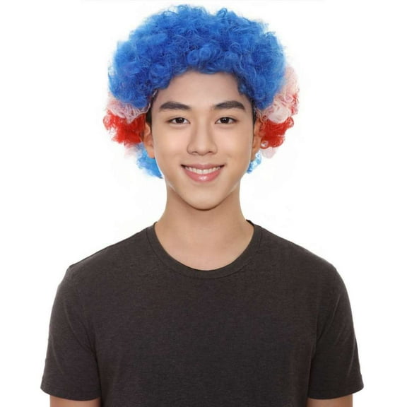 HPO Adult Unisex Patriotic Costa Rica Sport Flag Sport Fun Wig | Blue Red & White Color Wig Synthetic Fibers