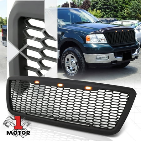 - Matte Black Honeycomb Mesh Front Bumper Grille w/LED DRL Light for 04-08 F150 05 06 07
