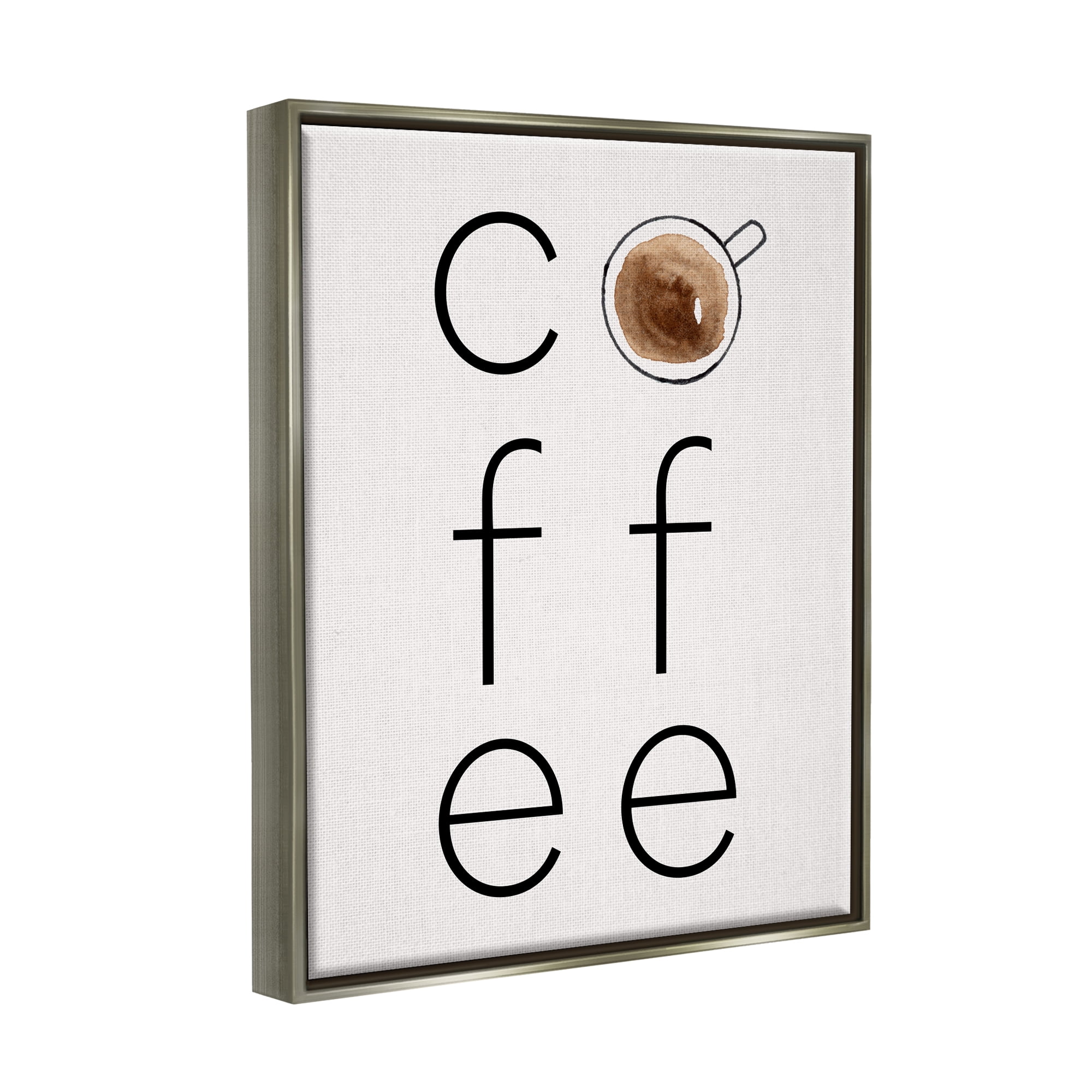 Stupell Industries Coffee Text & Mug Food & Beverage Painting Gray Floater Framed Canvas Art Print Wall Art, 17 x 21