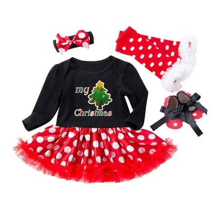 

XIEULQP Baby Girl Clothes 4 PCS Baby Girls Christmas Letter Print Tutu Dress Outfits Set Summer Dress Other