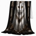 thumbnail image 2 of White Cat With Amber Eyes decorative motif Archway Gold Scrollwork And Gem Necklace Regal Portrait Art Flannel Blanket For Cat Lovers Home Decor Cozy Bedroom Living Room Birthday Gift, 2 of 9