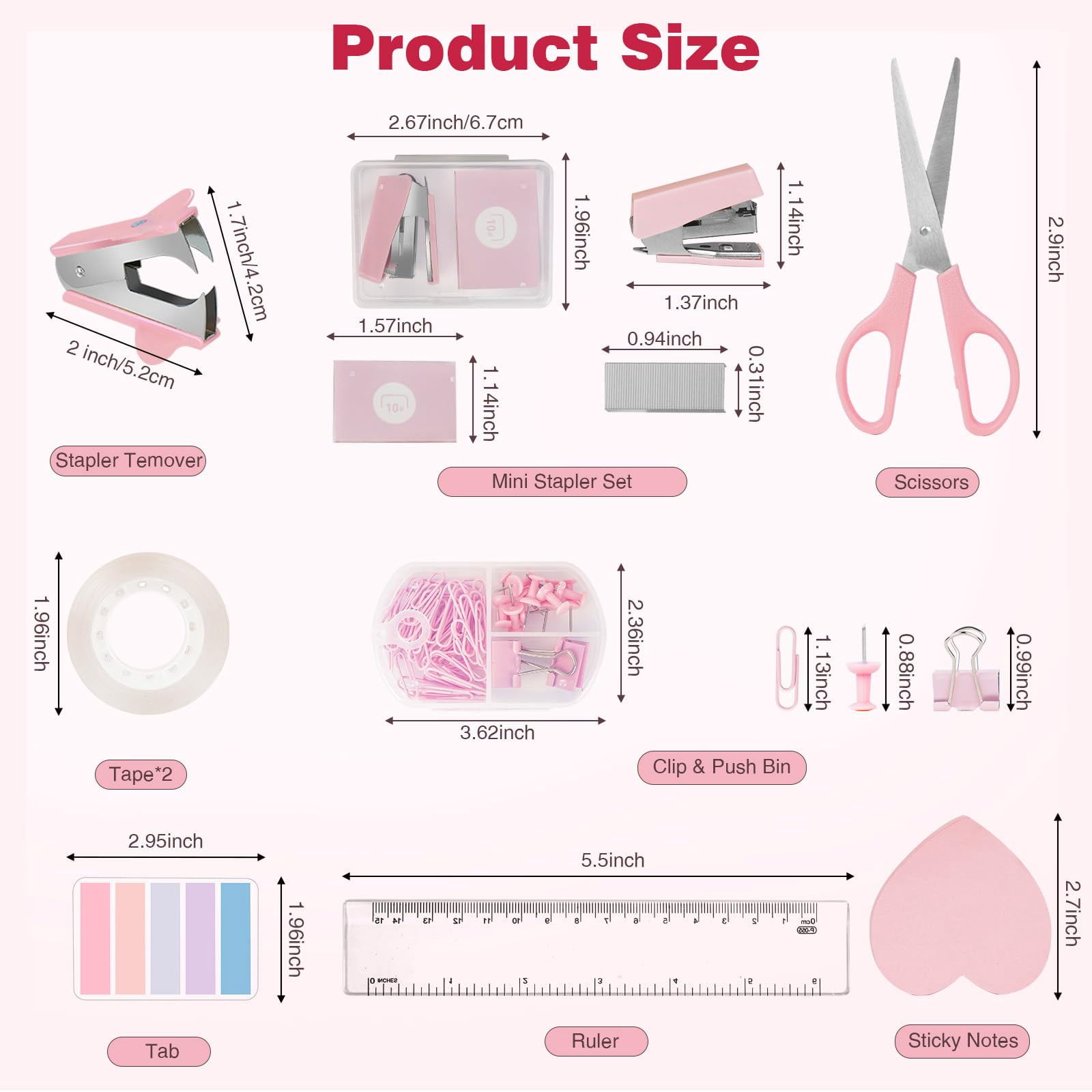 Desk Organizers And Accessories  Office Supplies 15ps Set With Stapler Staple Remover Pen Holder Clips Tape Dispenser Phone 1000 Staples Ruler (pink)