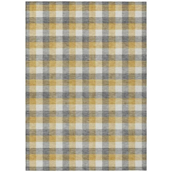 HomeRoots 601399 5 x 8 ft. Gray, Tan & Beige Plaid Washable Indoor & Outdoor Rectangle Area Rug