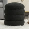 thumbnail image 3 of Boucle Fabric Round Ottoman Footstool with Wooden Shelving, Black, 3 of 9