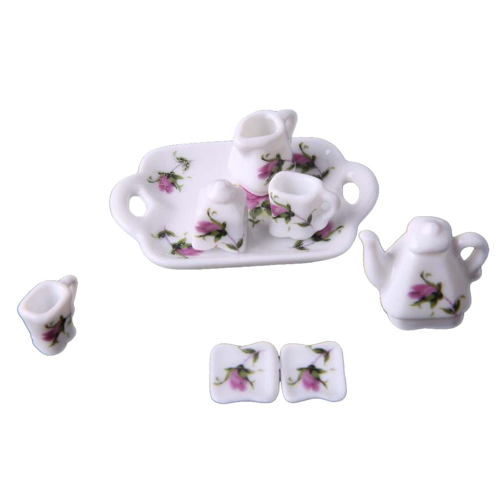 8Pcs 1:12 Dollhouse Miniature Dining Ware Porcelain Tea Set Dish Cup Pl xnRSZ8 