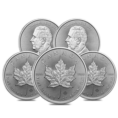 Lot of 5 - 2026 1 oz Canadian Silver Maple Leaf Coin BU