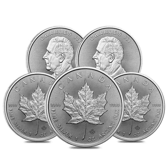 Lot of 5 - 2026 1 oz Canadian Silver Maple Leaf Coin BU