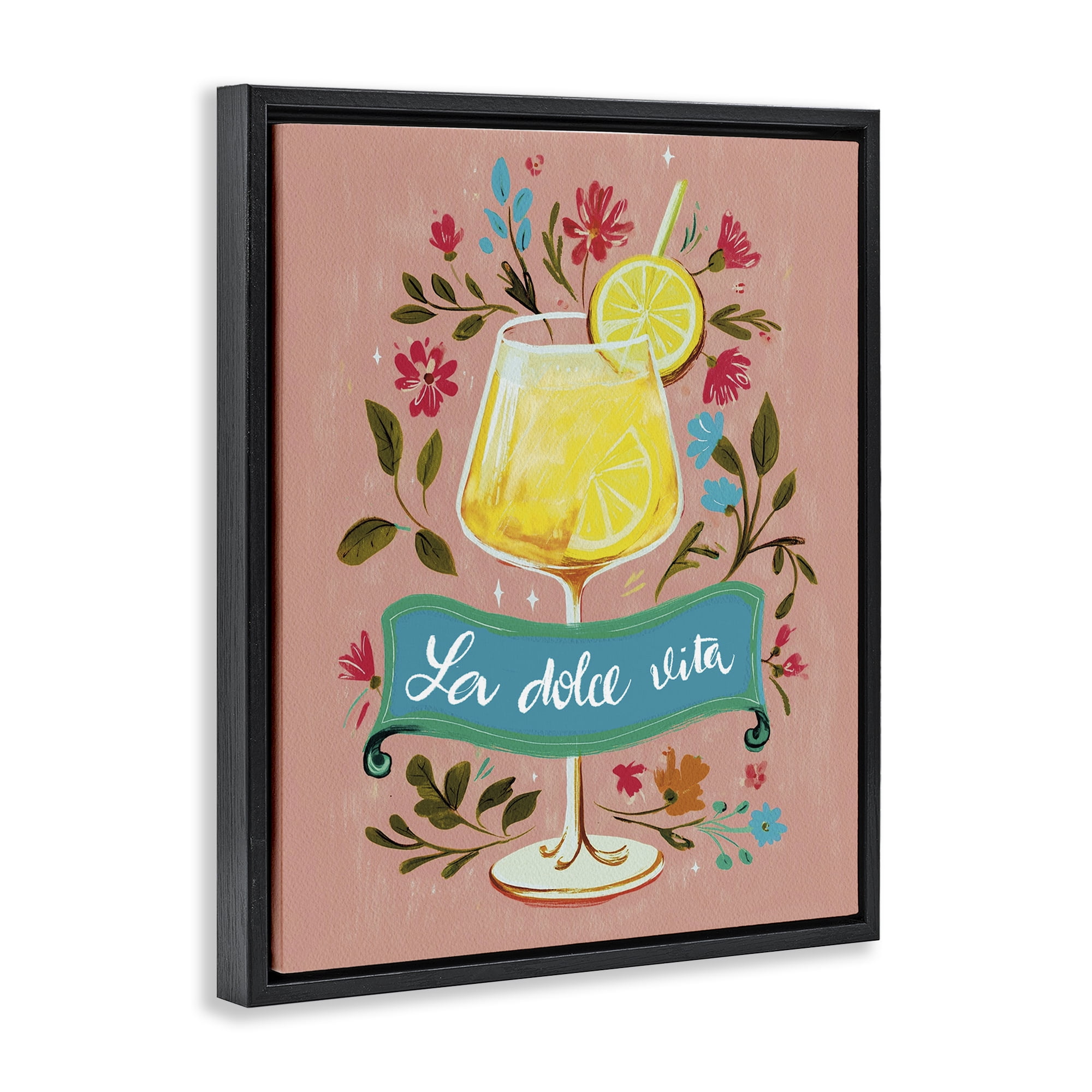 Stupell Industries Lemon Cocktail Sweet Life Black Framed Floater Canvas Wall Art, design by Yen
