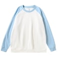 thumbnail image 2 of TKKCS Mens Raglan Crew Neck Sweatshirt Long Sleeve Cotton Blend Color Block Loose Fit Casual Pullover Light Blue L, 2 of 6