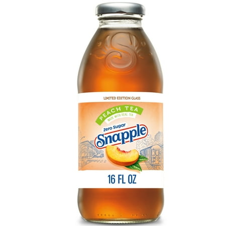 Snapple Zero Sugar Peach Tea Drink, 16 fl oz Limited-Edition Glass Bottle